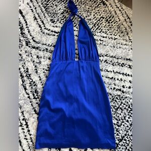 Sky to Moon Halter Blue Satin Mini Dress. Size L